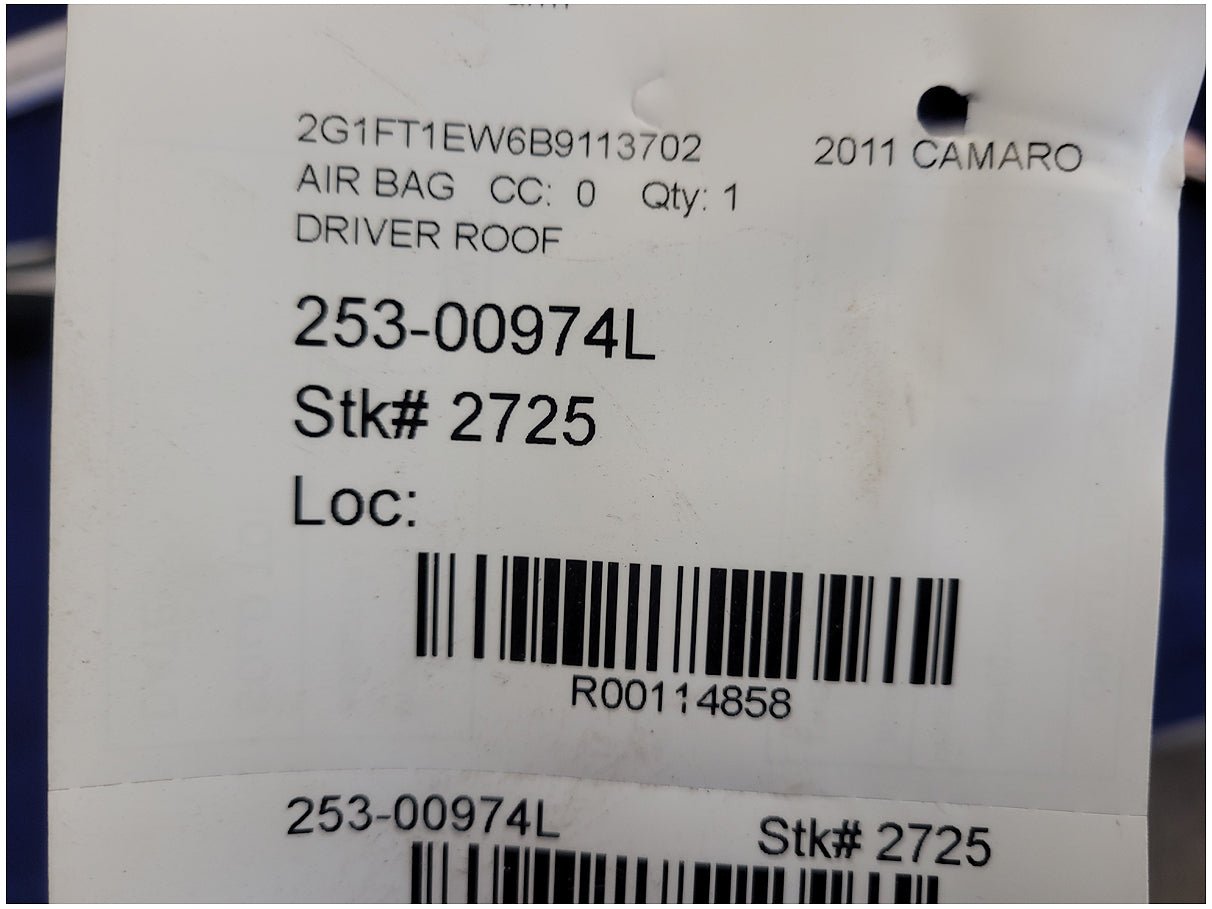 2011 Chevrolet Camaro SS Coupe Driver Roof Curtain Air Bag 2725 - The Parts Farm