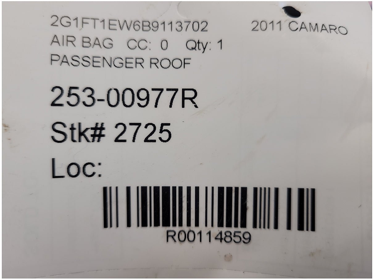 2011 Chevrolet Camaro SS Coupe Passenger Roof or Curtain Air Bag 2725 - The Parts Farm
