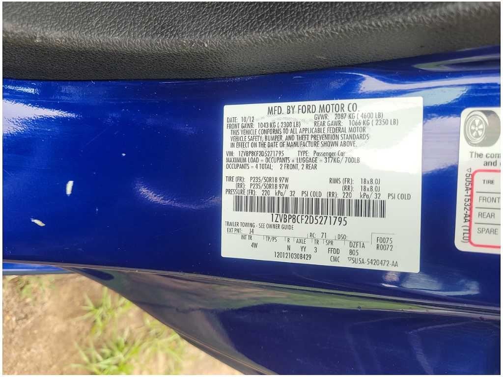 2013-2014 Ford Mustang GT Coupe Driver Left Front Door Shell Paint J4 2883 - The Parts Farm