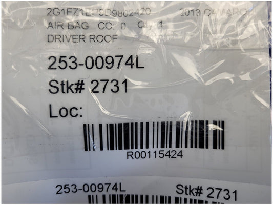2013 Chevrolet Camaro SS Coupe Driver Roof Curtain Air Bag 2731