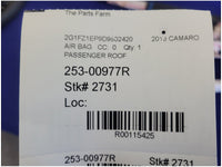 2013 Chevrolet Camaro SS Coupe Passenger Roof or Curtain Air Bag 2731 - The Parts Farm