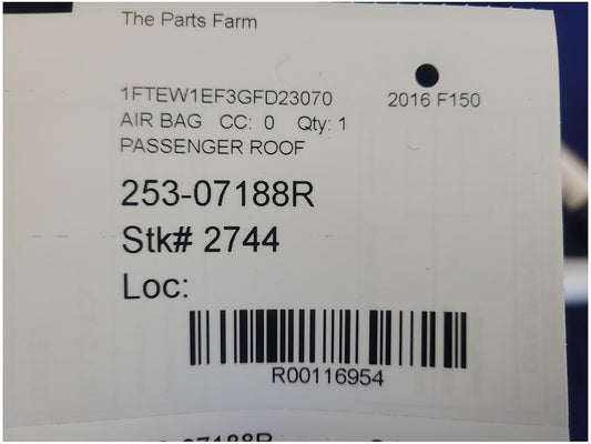 2015 - 2017 Ford F150 F - 150 Pickup Truck Passenger Upper Roof Curtain Air Bag Crew Cab 2744 - The Parts Farm
