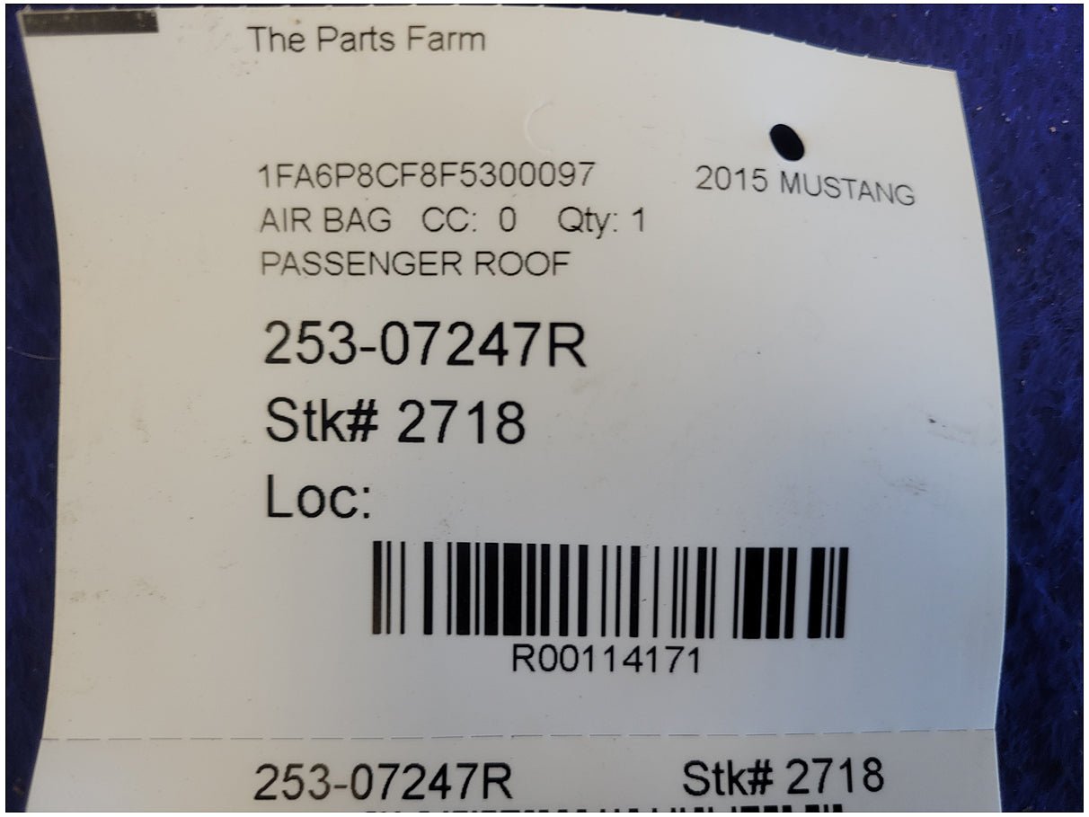 2015 - 2017 Ford Mustang GT Coupe Passenger Roof Curtain Air Bag 2718 - The Parts Farm