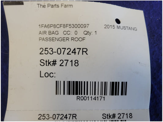 2015-2017 Ford Mustang GT Coupe Passenger Roof Curtain Air Bag 2718