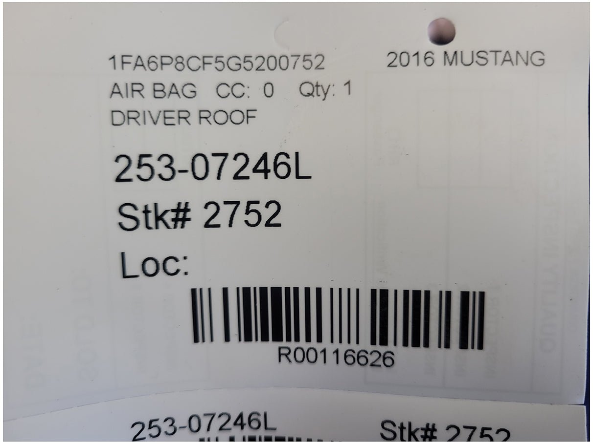 2015 - 2017 Ford Mustang GT S550 Driver Roof Curtain Air Bag 2752 - The Parts Farm