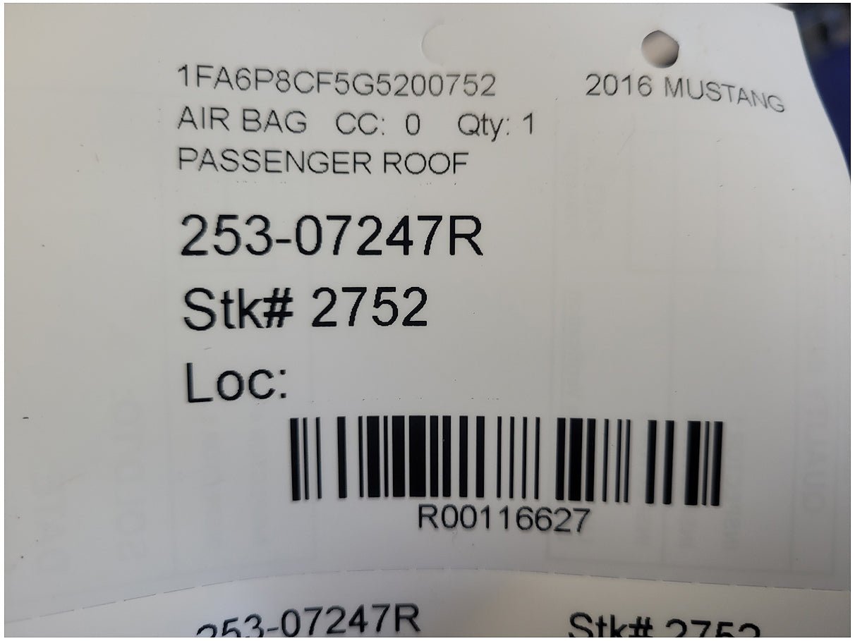 2015 - 2017 Ford Mustang GT S550 Passenger Right Roof Curtain Air Bag 2752 - The Parts Farm