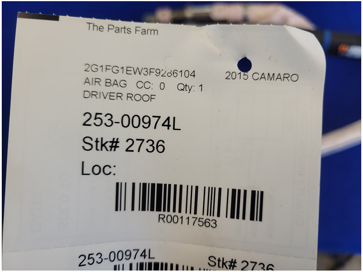 2015 Chevrolet Camaro SS Coupe Driver Roof Curtain Air Bag Upper 2736 - The Parts Farm