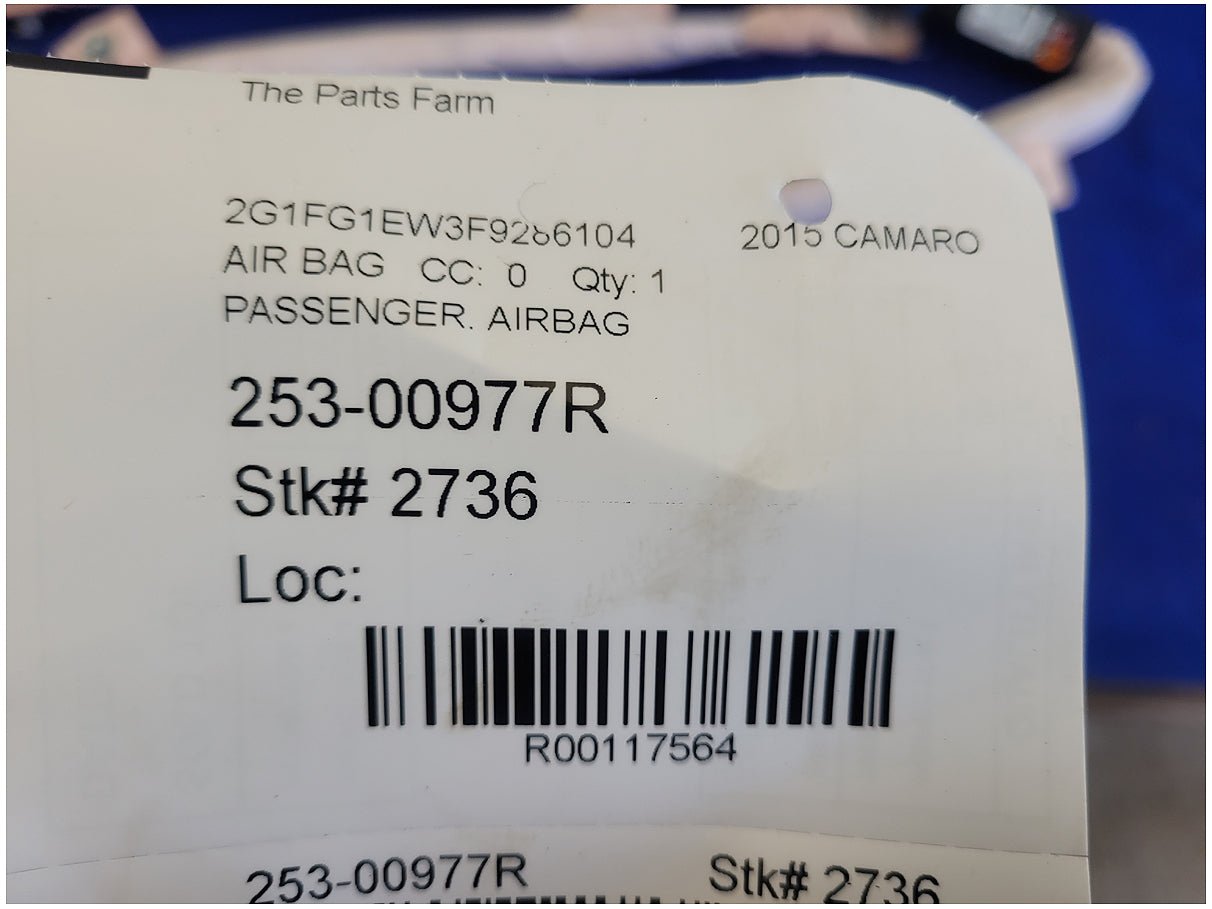 2015 Chevrolet Camaro SS Coupe Passenger Roof Curtain Air Bag 2736 - The Parts Farm