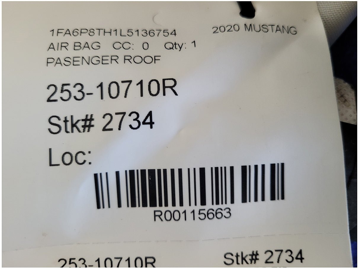2018 - 2023 Ford Mustang GT S550 Coupe Passenger Upper Roof Curtain Air Bag 2734 - The Parts Farm