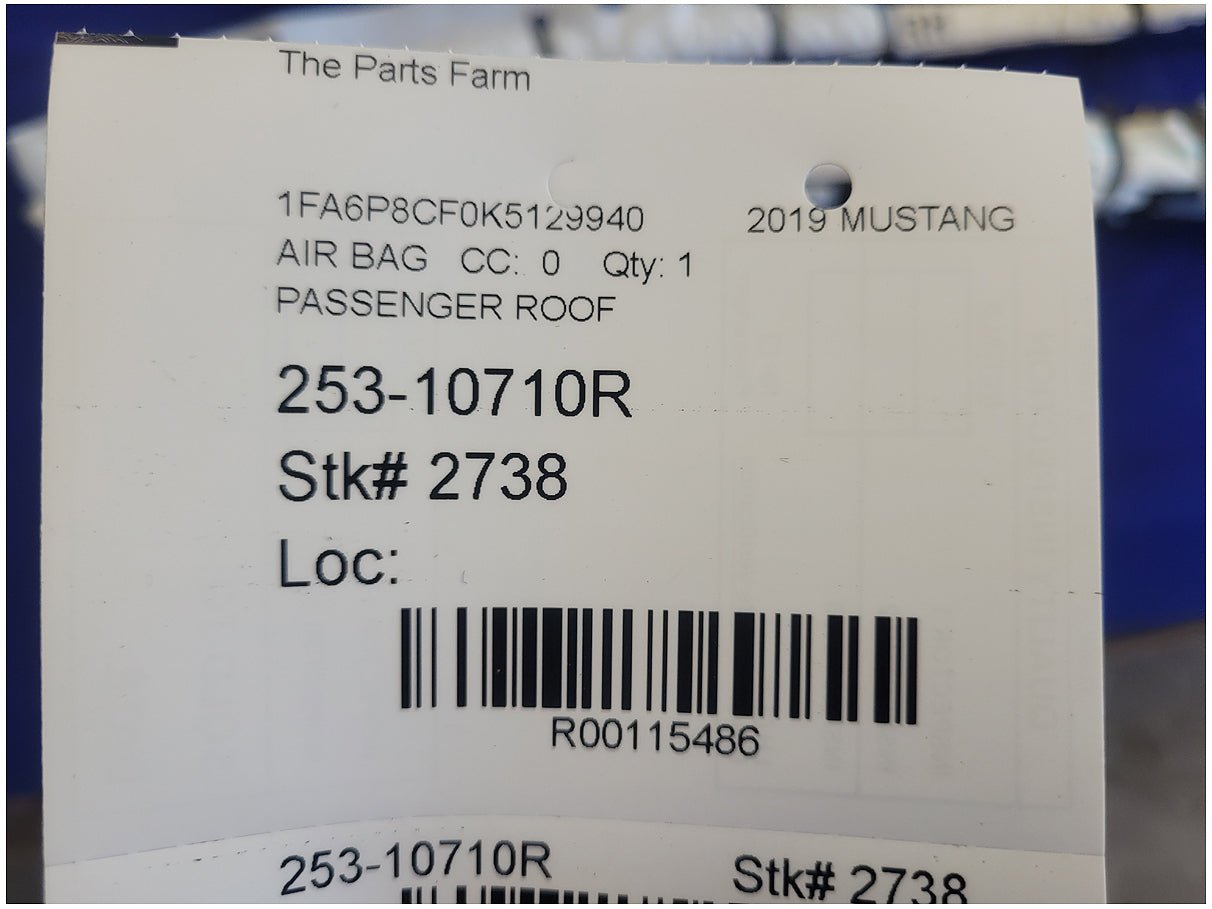 2018 - 2023 Ford Mustang GT S550 Coupe Passenger Upper Roof Curtain Air Bag 2738 - The Parts Farm