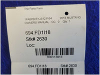 2018 Ford Mustang GT S550 Owner's Manual Booklet Cover Pamphlet 2630 - The Parts Farm