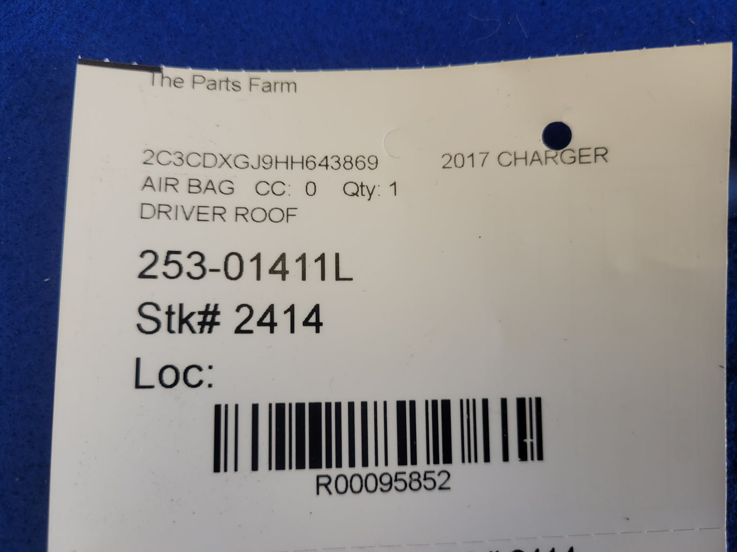 2017 Dodge Charger SRT8 Scat Pack Driver Roof Curtain Air Bag 2414 - The Parts Farm