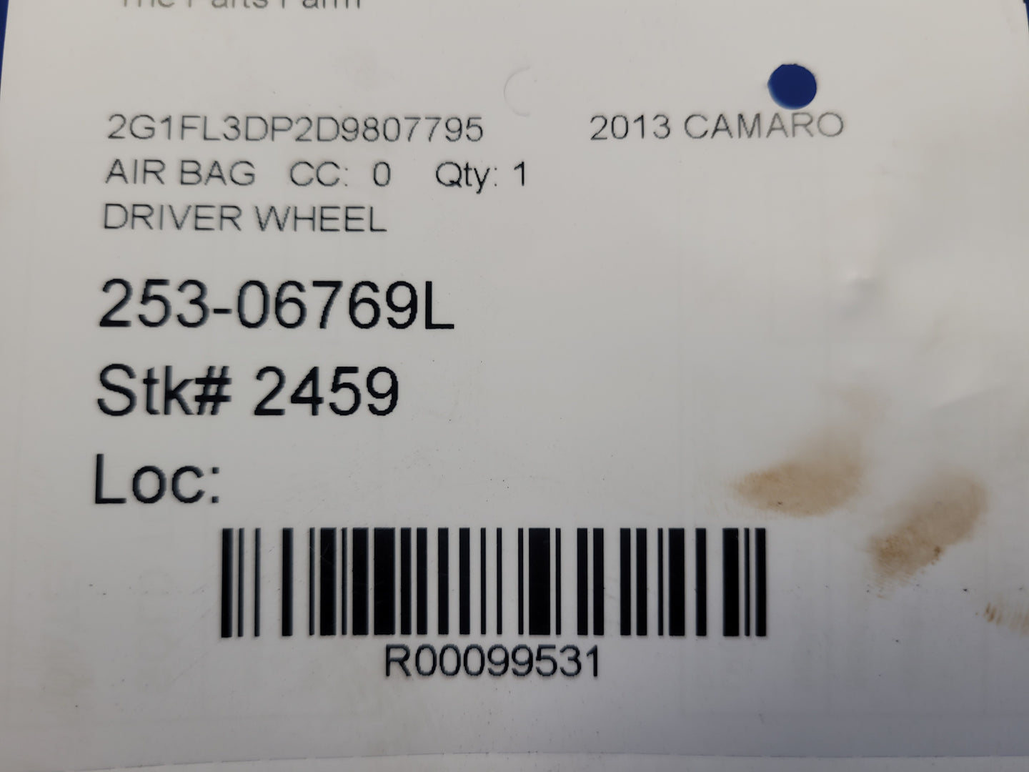 2013 Chevrolet Camaro SS Coupe Driver Air Bag Steering Wheel 2459 - The Parts Farm