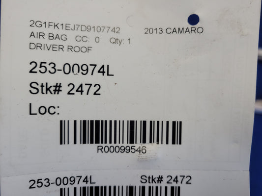 2013 Chevrolet Camaro SS Coupe Driver Roof or Curtain Air Bag 2472