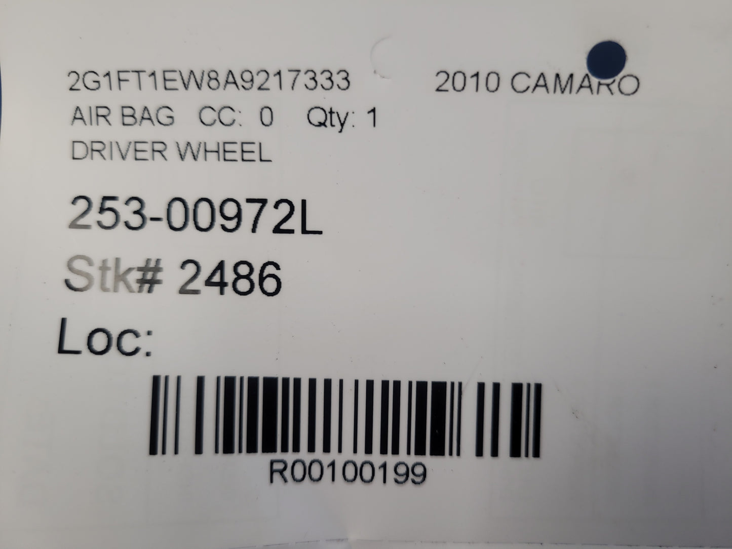 2010 Chevrolet Camaro SS Coupe Air Bag Steering Driver Dash 2486 - The Parts Farm