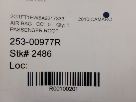 2010 Chevrolet Camaro SS Coupe Passenger Roof Curtain Air Bag 2486