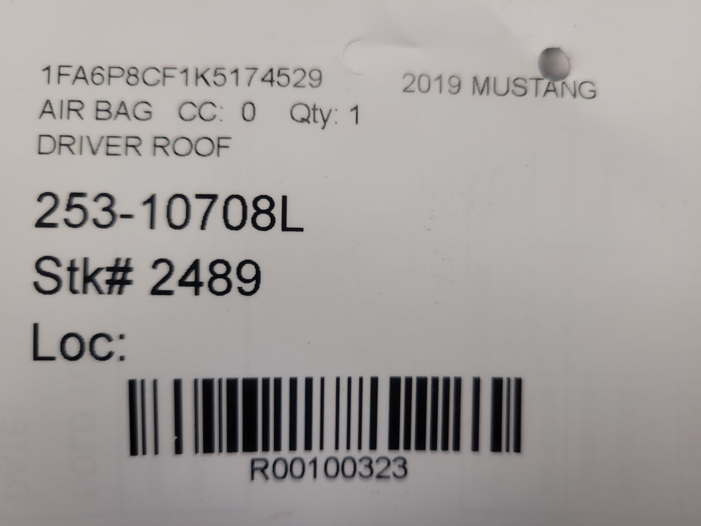 2018-2023 Ford Mustang GT Coupe Driver Roof Curtain Air Bag 2489 - The Parts Farm