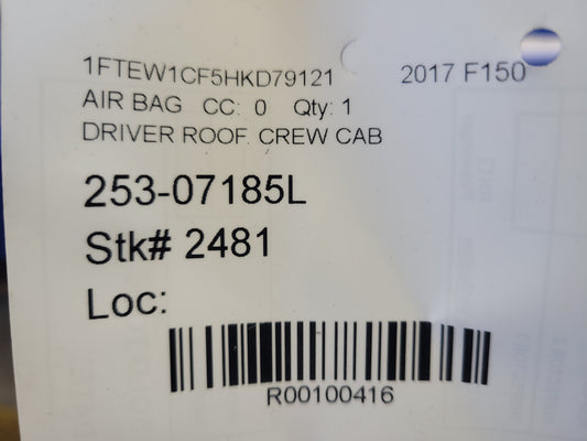 2015-2017 Ford F150 Pickup Truck Crew Cab Driver Roof Curtain Air Bag 2481