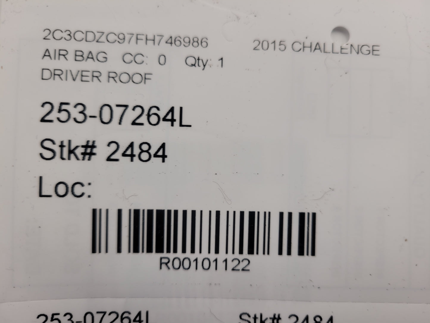 2015 Dodge Challenger SRT8 Driver Roof or Curtain Air Bag 2484 - The Parts Farm