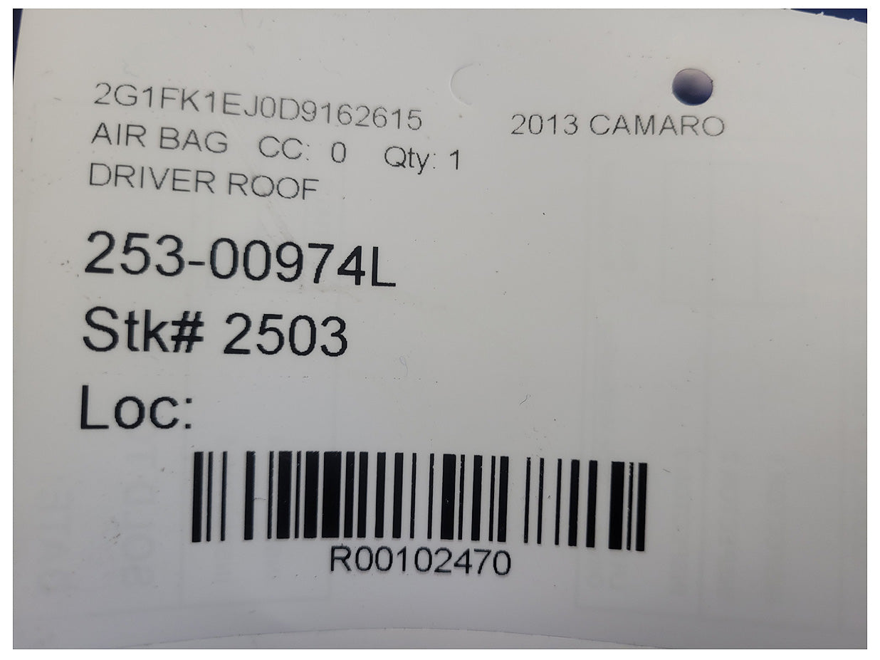 2013 Chevrolet Camaro SS Coupe Driver Roof Curtain Air Bag 2503 - The Parts Farm