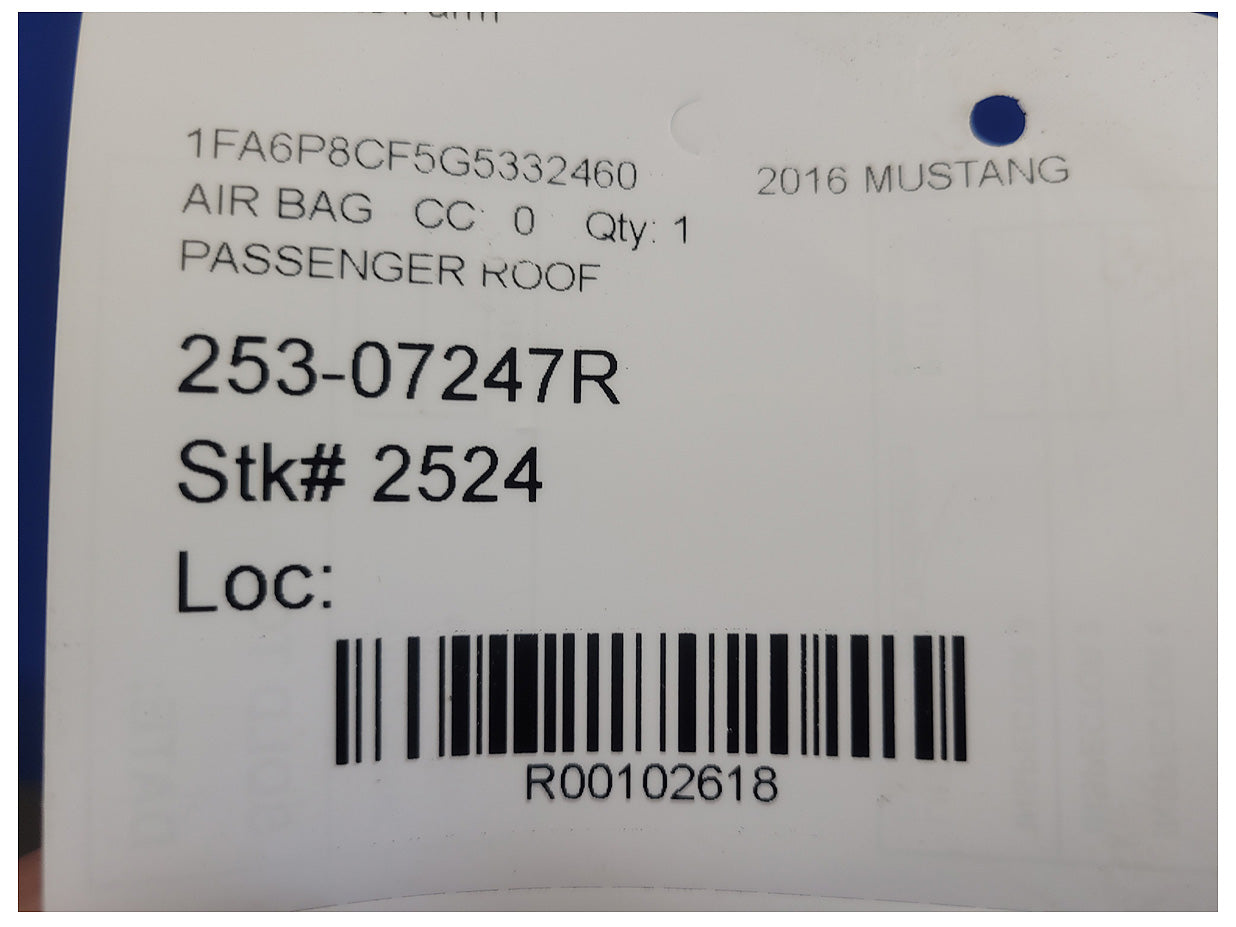 2015-2017 Ford Mustang GT S550 Coupe Passenger Roof Curtain Air Bag 2524 - The Parts Farm