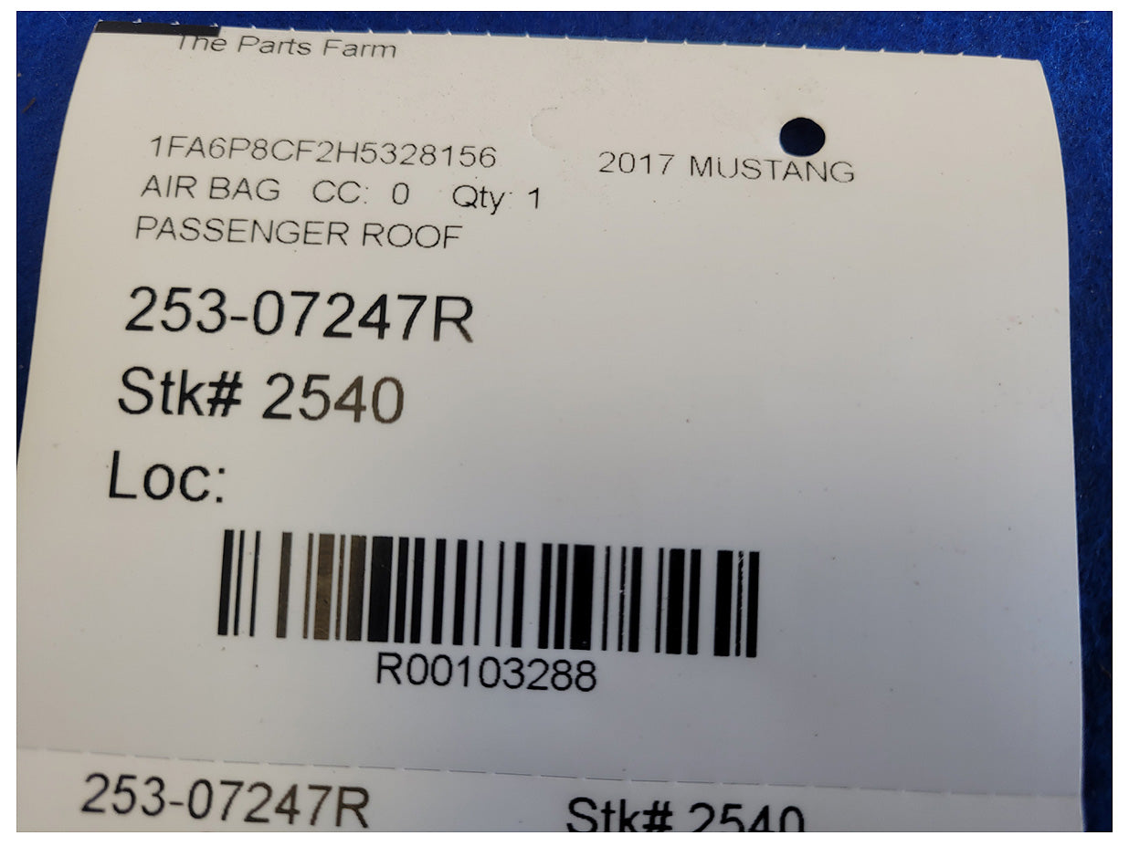 2017 Ford Mustang GT S550 Passenger Roof Curtain Air Bag 2540 - The Parts Farm