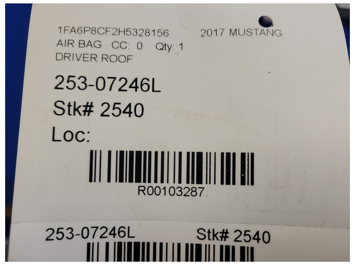 2015-2017 Ford Mustang GT S550 Coupe Driver Roof or Curtain Air Bag 2540 - The Parts Farm