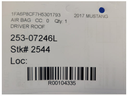 2015-2017 Ford Mustang GT S550 Coupe Driver Roof or Curtain Air Bag 2544