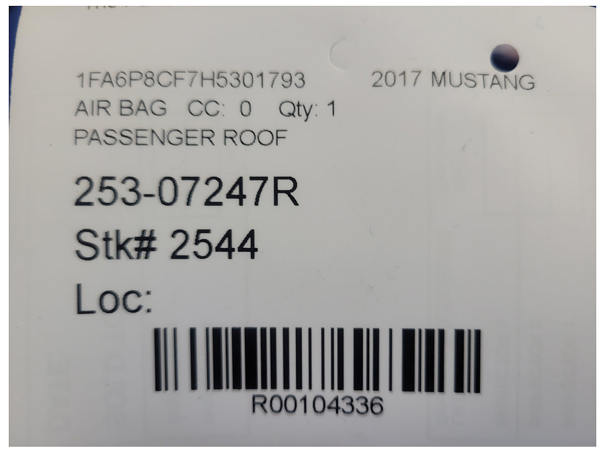 2015-2017 Ford Mustang GT S550 Coupe Passenger Roof Curtain Air Bag 2544 - The Parts Farm
