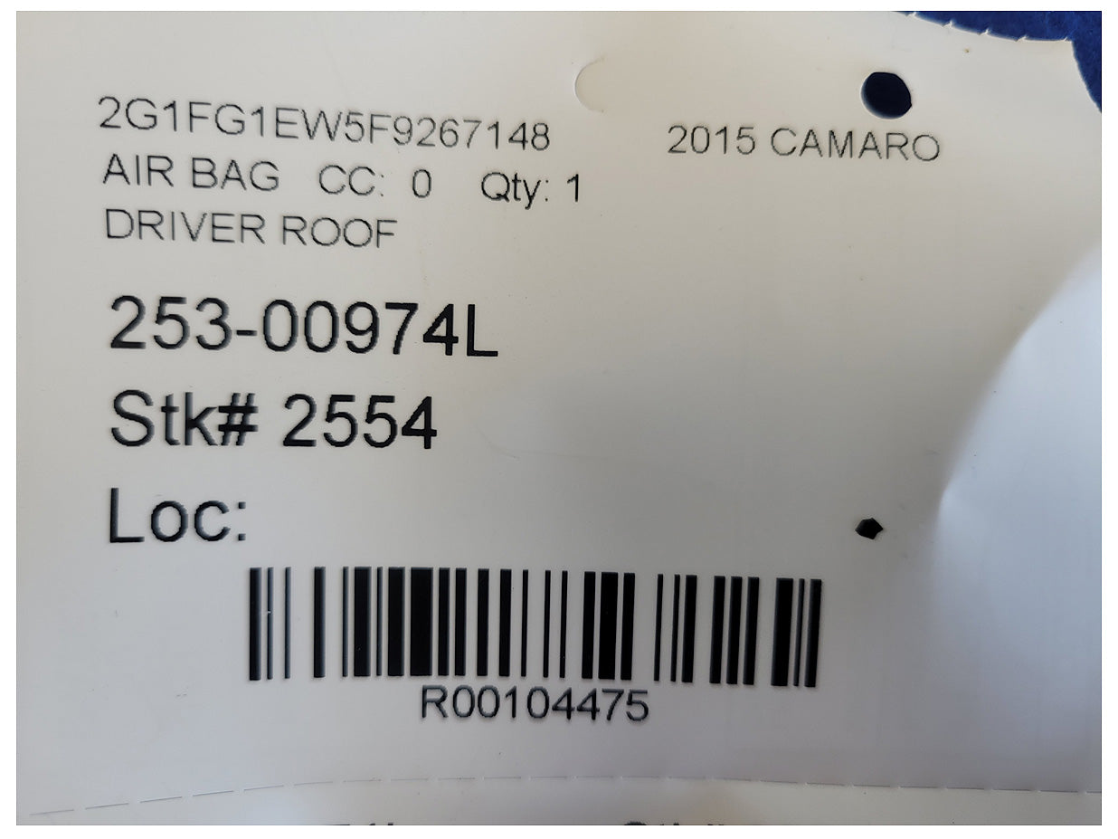 2015 Chevrolet Camaro SS Coupe Driver Roof Curtain Air Bag 2554 - The Parts Farm