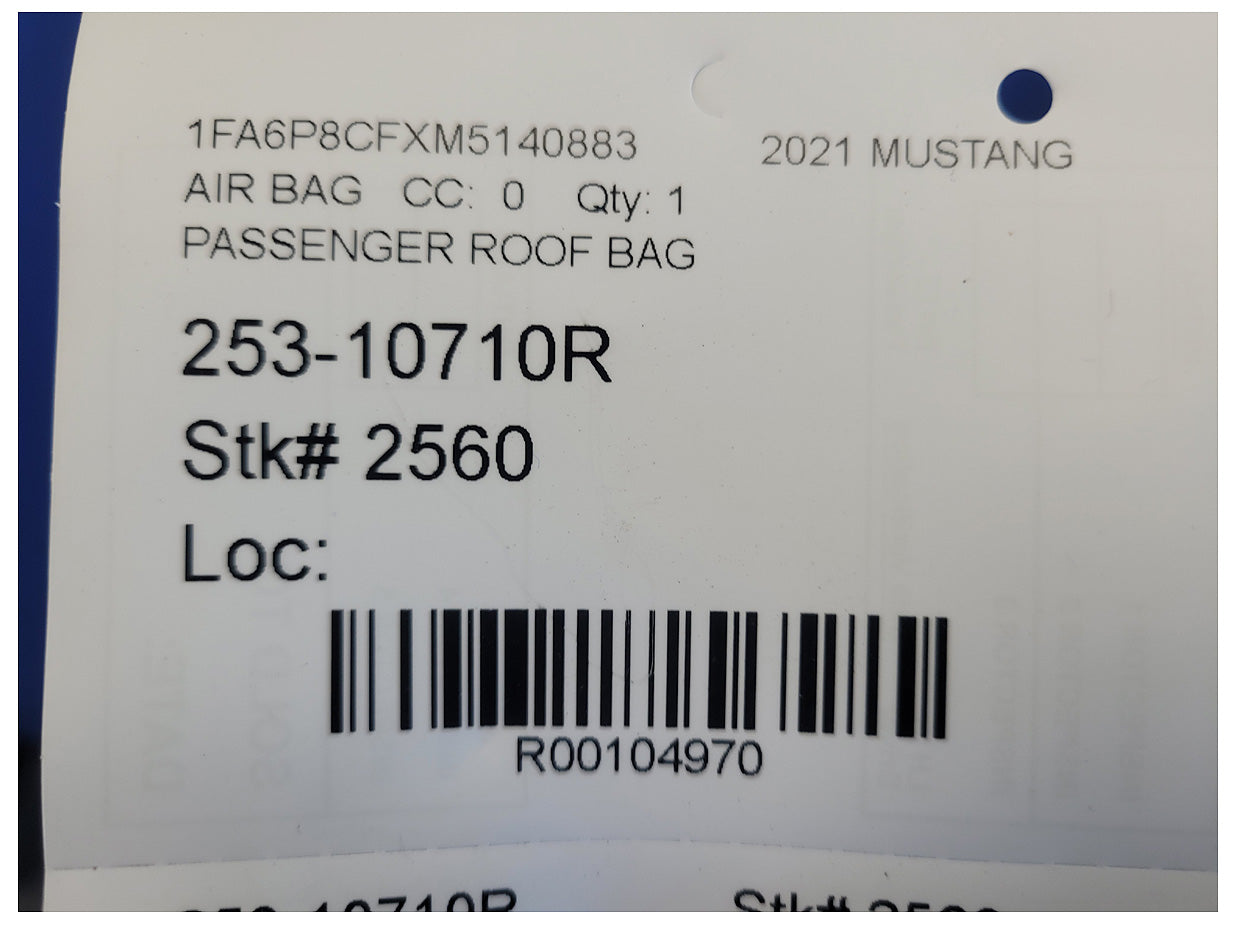 2018-2023 Ford Mustang GT S550 Coupe Passenger Roof Curtain Air Bag 2560 - The Parts Farm