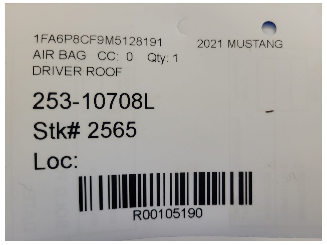 2018-2023 Ford Mustang GT S550 Coupe Driver Upper Roof Curtain Air Bag 2565 - The Parts Farm