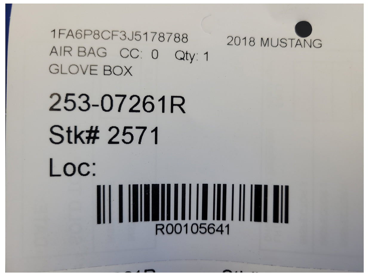 2018-2023 Ford Mustang GT S550 Coupe Glove Box Air Bag Passenger Right Dash 2571 - The Parts Farm