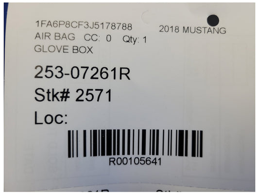 2018-2023 Ford Mustang GT S550 Coupe Glove Box Air Bag Passenger Right Dash 2571