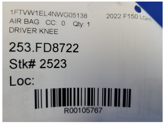 2021-2023 Ford F150 Pickup Truck Driver Left Knee Lower Knee Air Bag