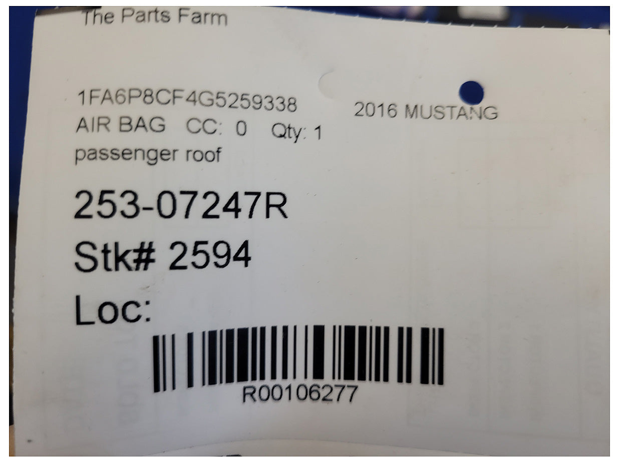 2015-2017 Ford Mustang GT S550 Coupe Passenger Upper Roof Curtain Air Bag 2594 - The Parts Farm