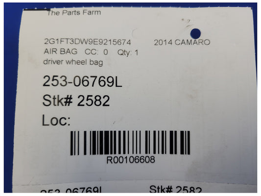 2014 Chevrolet Camaro SS Coupe Air Bag Driver Steering Wheel 2582