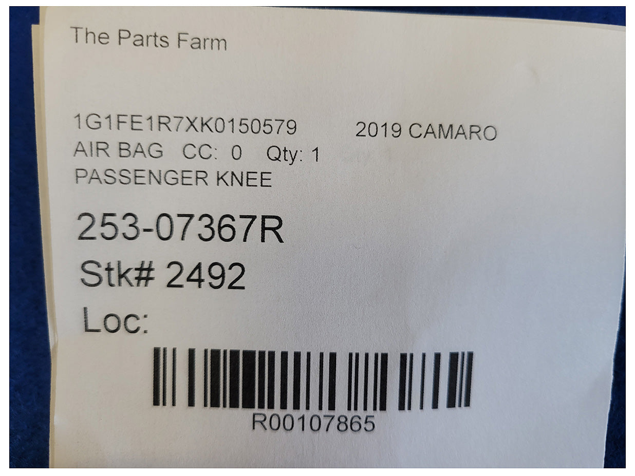 2019 Chevrolet Camaro SS Coupe Passenger Lower Knee Air Bag 2492 - The Parts Farm
