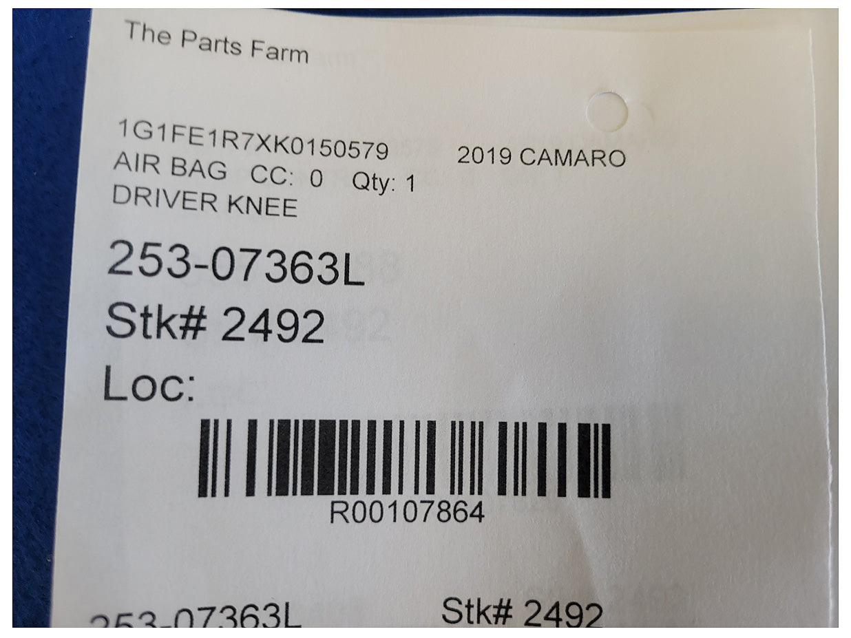 2019 Chevrolet Camaro SS Coupe Driver Lower Knee Air Bag Dash 2492 - The Parts Farm