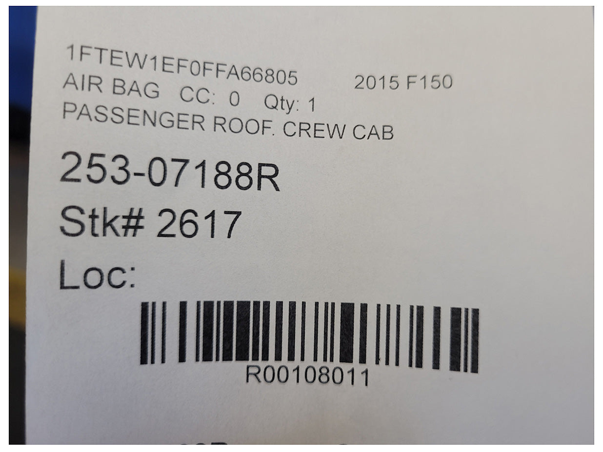 2017 Ford F150 Pickup Truck Passenger Upper Roof Curtain Air Bag 2617 - The Parts Farm