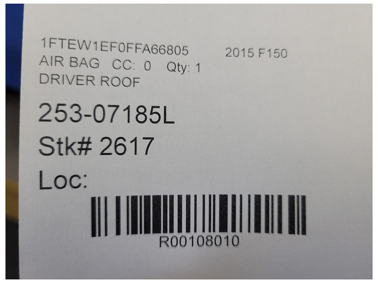 2015-2017 Ford F150 Pickup Truck Driver Upper Roof Curtain Air Bag 2617 - The Parts Farm