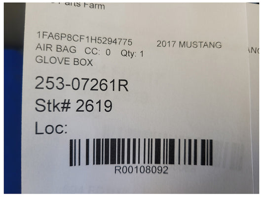 2015-2017 Ford Mustang GT S550 Passenger Glove Box Air Bag Lower Dash 2619