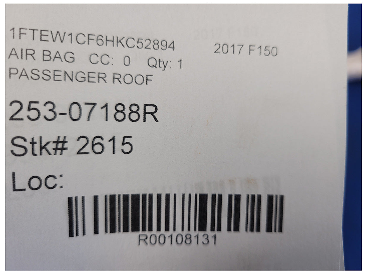 2015-2017 Ford F150 F-150 Pickup Truck Passenger Upper Roof Curtain Air Bag 2615 - The Parts Farm