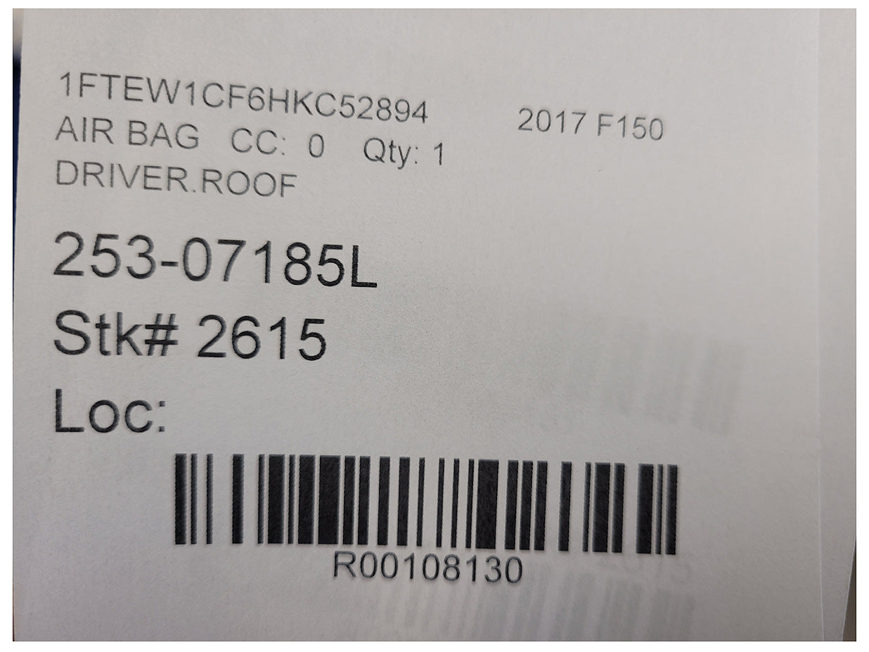 2015-2017 Ford F150 Pickup Truck Crew Cab Driver Upper Roof Curtain Air Bag 2615 - The Parts Farm