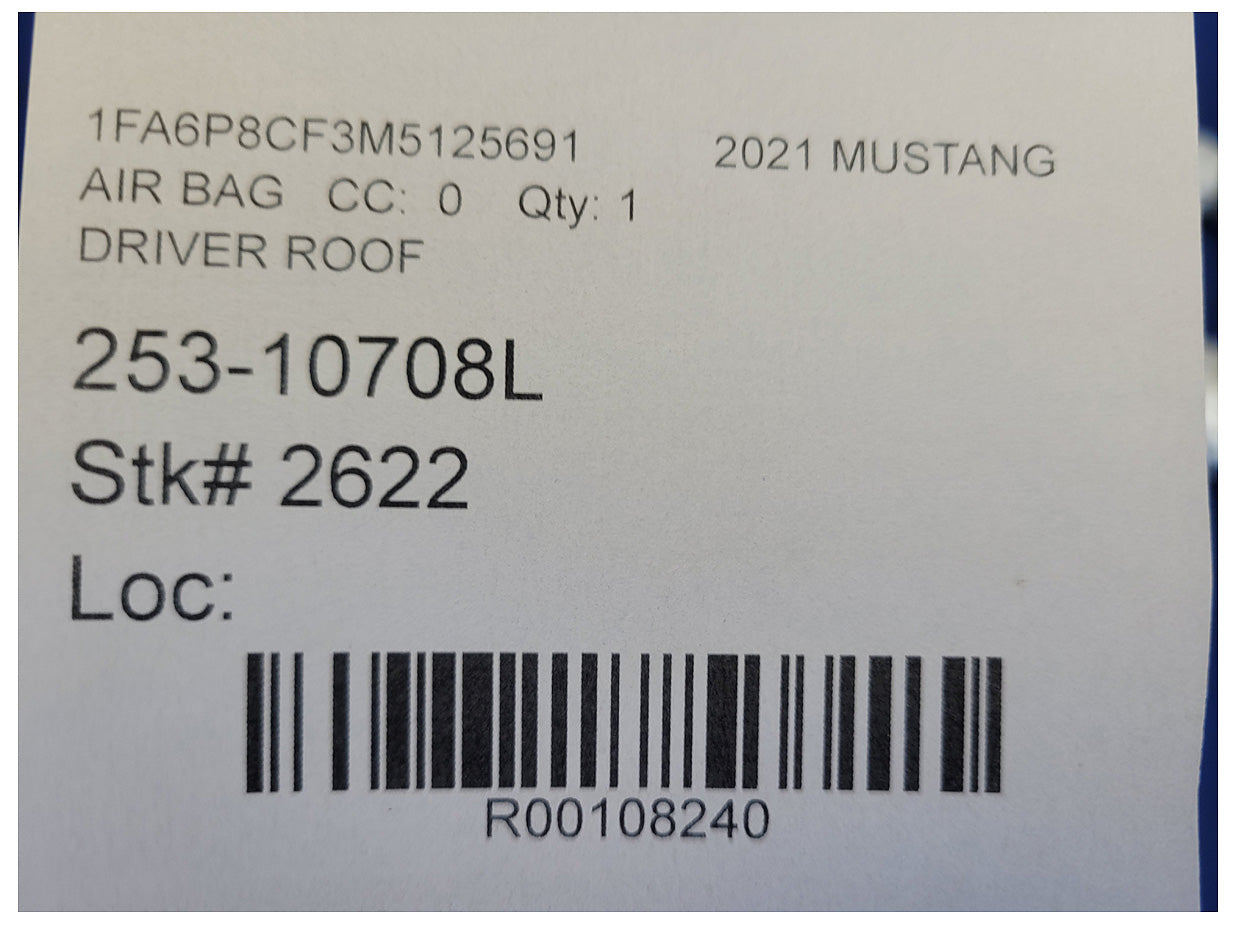2018-2023 Ford Mustang GT S550 Driver Air Bag Roof or Curtain 2622 - The Parts Farm