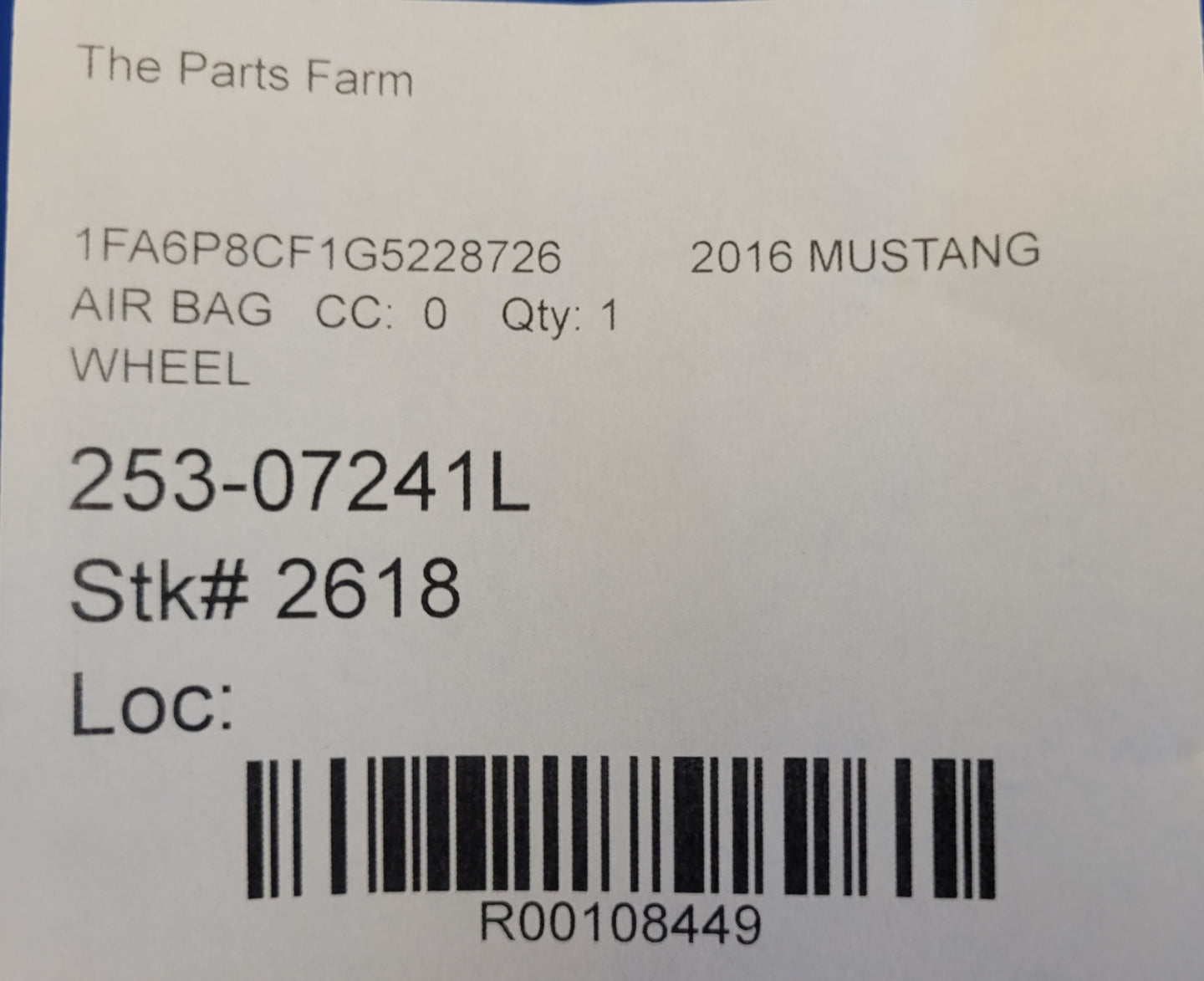 2015-2017 Ford Mustang GT S550 Driver Air Bag Steering Wheel Left LH Dash Front 2618 - The Parts Farm