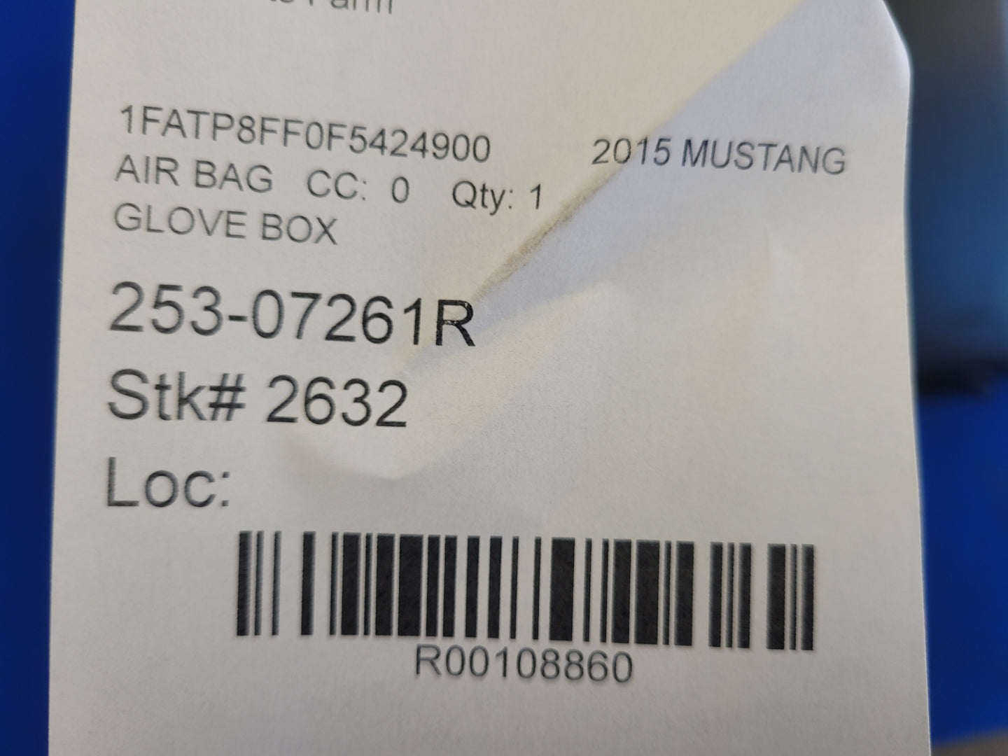 2015-2017 Ford Mustang GT S550 Passenger Air Bag Glove Box Dash Front 2632 - The Parts Farm