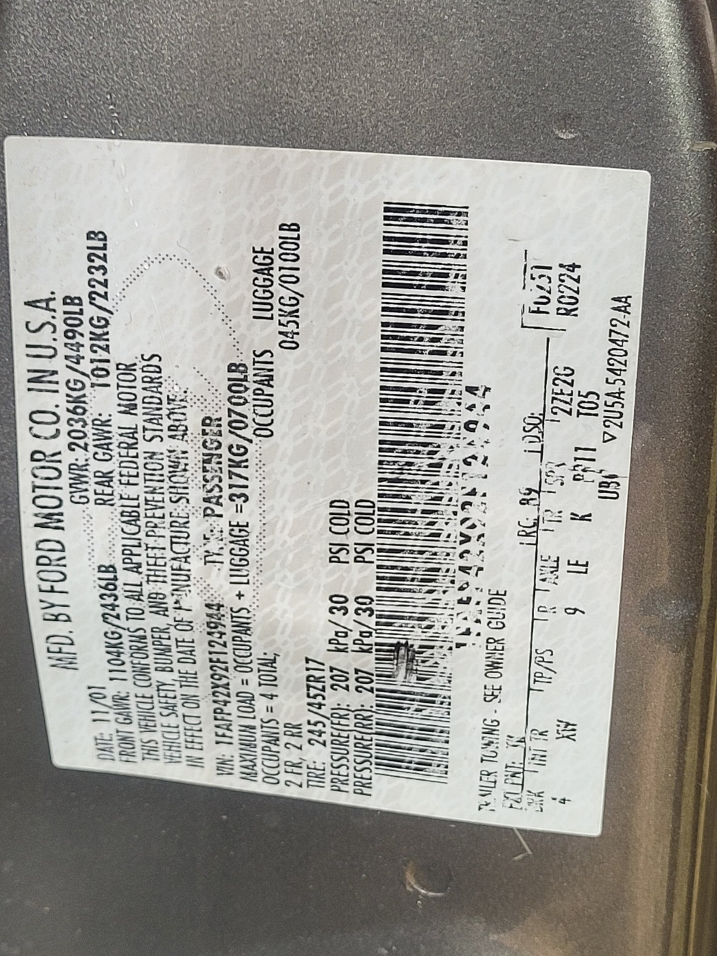 Stock 2640. 2002 Ford Mustang GT Coupe 4.6L 2V Engine 3650 M/T Clear Title!! - The Parts Farm