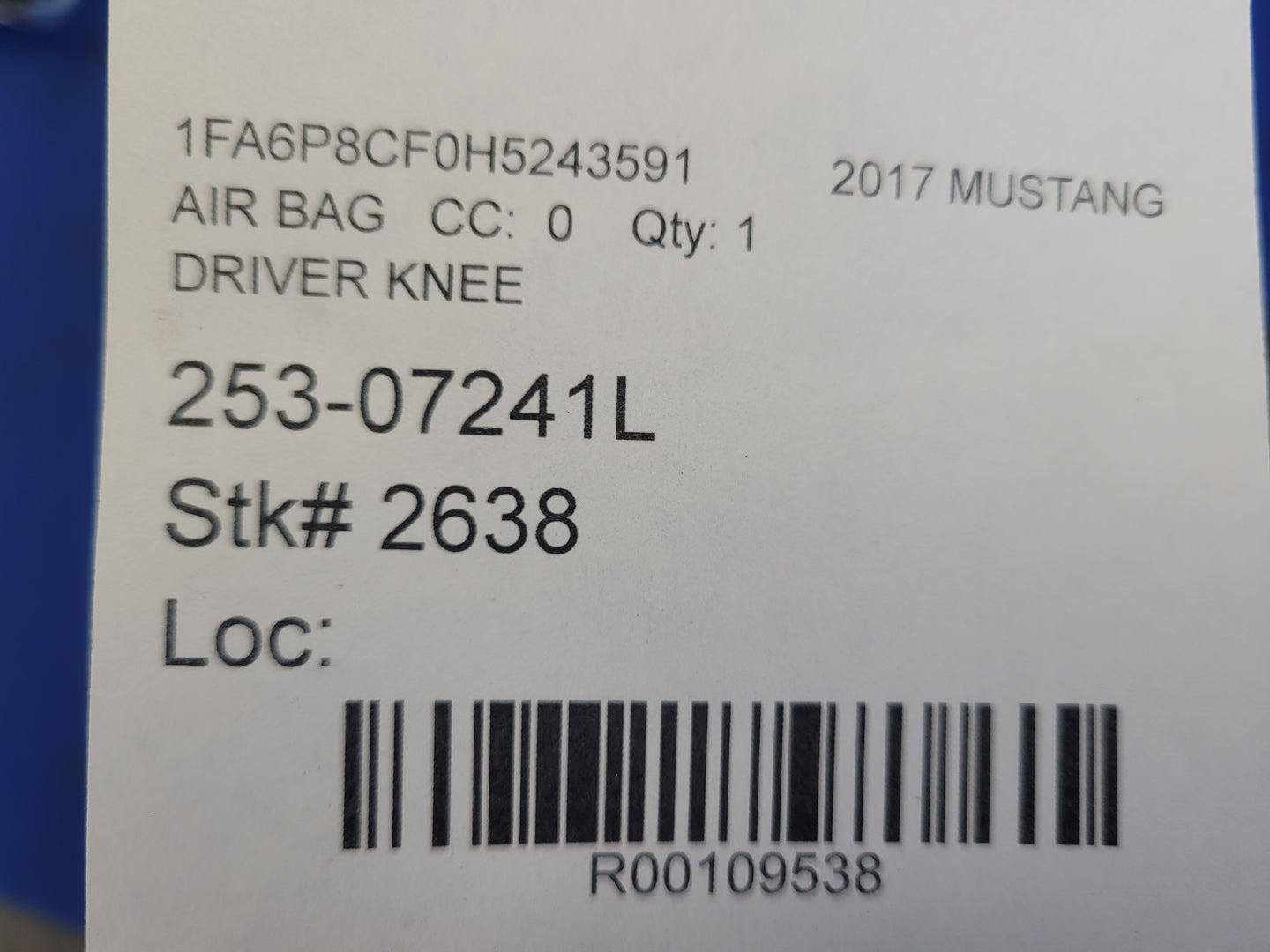 2015-2017 Ford Mustang GT S550 Driver Air Bag Lower Knee Air Bag Column Steering Front 2638 - The Parts Farm