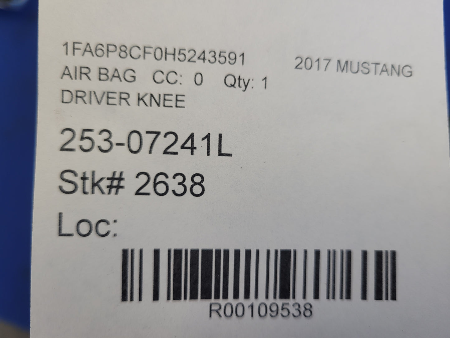 2015-2017 Ford Mustang GT S550 Driver Air Bag Lower Knee Air Bag Column Steering Front 2638 - The Parts Farm